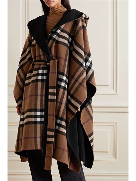 charlotte reversible solid to check wool cape by burberry|burberry cashmere cape.